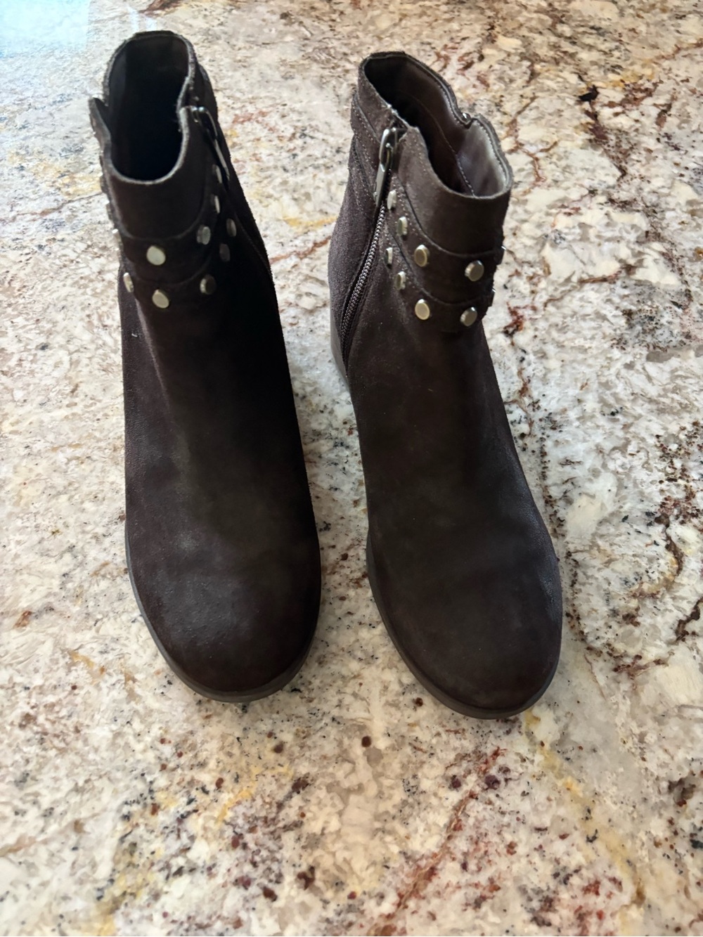 Koolaburra Dark Brown Suede Ankle Booties with Stud Accents